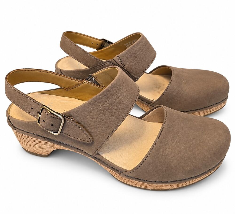 Dansko Womens Sandals Taupe Brown Leather EU 39 Slingback Mary Jane Comfort NWOT